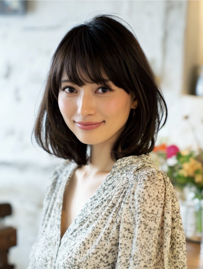 ボタニカルカラーで艶やかに仕上がったボブヘアの女性｜美染湖山店